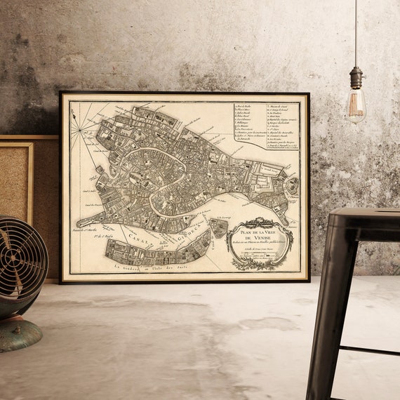 Venice map, old map of Venice, romantic gift, Italian wal decor