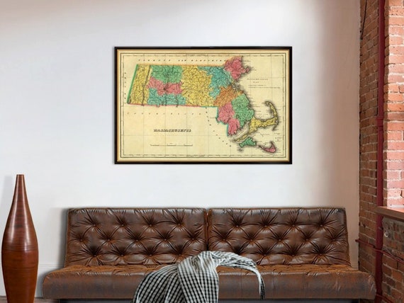 Massachusetts map - Fine print - Map of Massachusetts  archival reproduction on canvas or paper