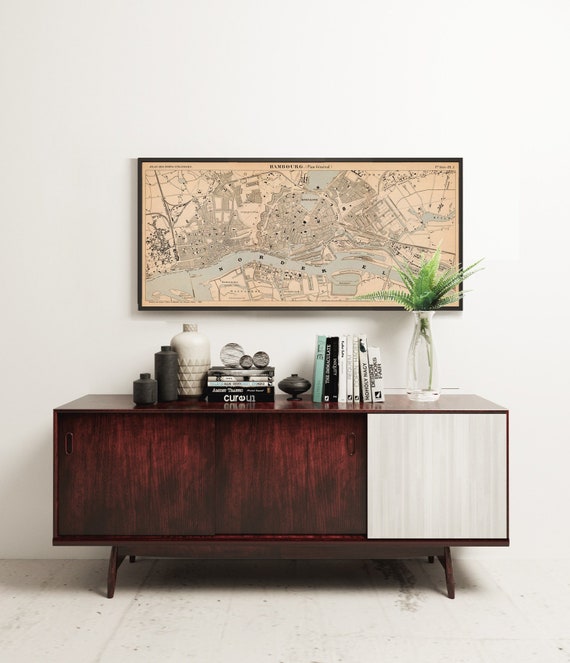 Historical map Hamburg, general plan of the city from 1889, giclee reproduction