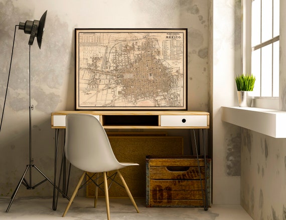 Old map of Mexico City - Large wall map print on paper or canvas