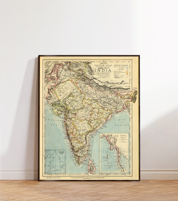 Vintage map of India - Archival reproduction - India wall map - print on paper or canvas