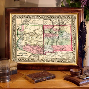 Mapa de Arizona - Mapa de Nuevo México - Reproducción de mapas de los Estados - Impresión giclée fina en papel o lienzo