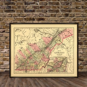 Carte du Québec - carte vintage du Québec (Canada) - petits caractères sur papier ou toile