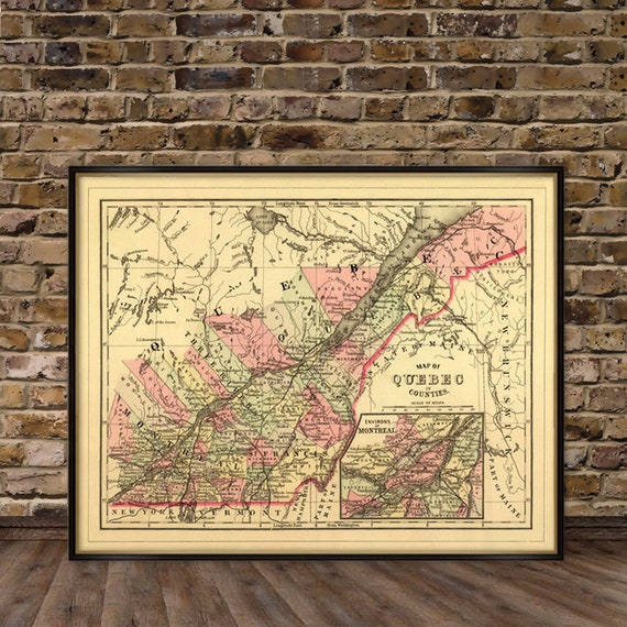 Quebec map  - Vintage  map of Quebec (Canada) - fine print on paper or canvas