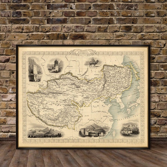 Thibet, Mongolia and Manchuria map print -  Vintage map reproduction on canvas or paper