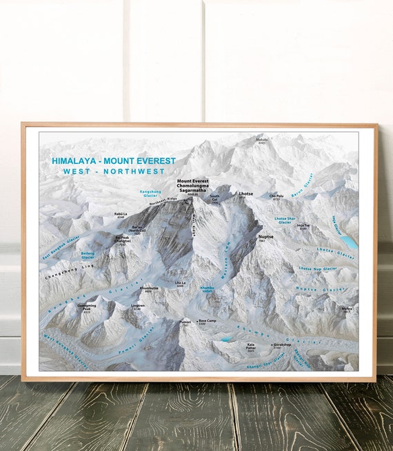 Mount Everest view and surrounding glaciers and peaks, winter decor