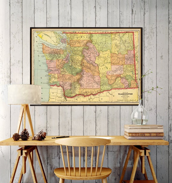 Washington map -  Old map of Washington state - Fine print on paper or canvas