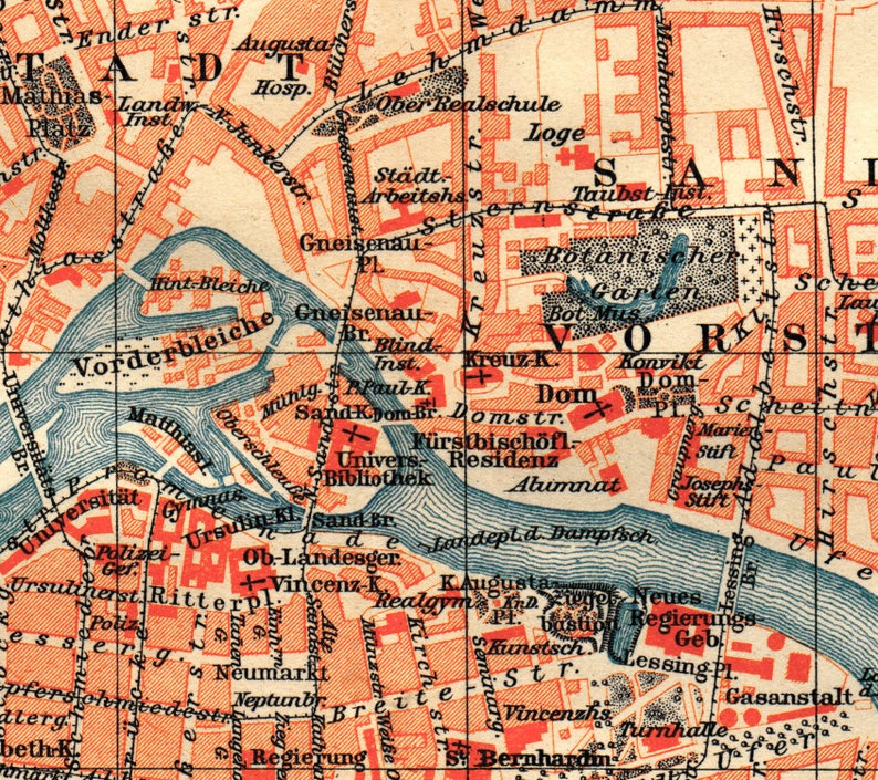 Breslau Map Old Map of Breslau Old City Map of Wroclaw Etsy