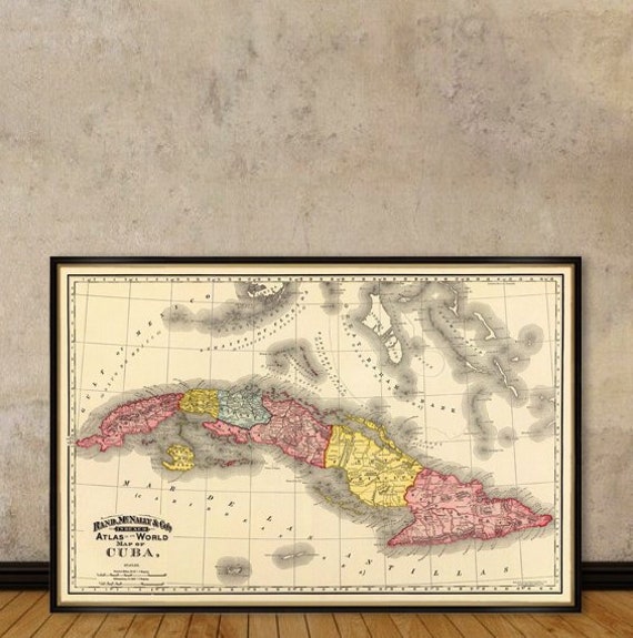 Antique map - Historic map - Vintage map of Cuba print on paper or canvas