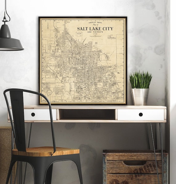 Salt Lake City map - Old map from 1930, giclee reproduction, available on paper or canvas