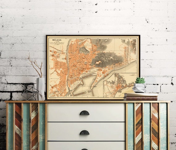 Old map of Malaga - Fine print - Vintage city map print on paper or canvas