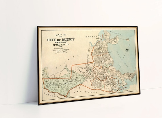 Old map of Quincy ( Massachusetts) 1907, archival fine reproduction on coated paper or canvas, restored map for wall decoration