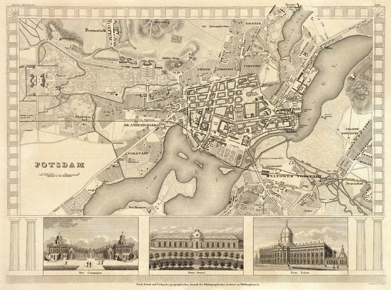Carte de Potsdam - Ancienne impression de carte de Potsdam - Impression d'archives sur papier ou toile image 2