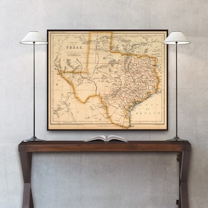 Texas map - Historical map Texas, old map restored, archival print on paper or canvas