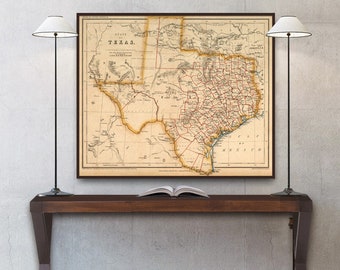 Texas map - Historical map Texas, old map restored, archival print on paper or canvas