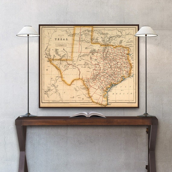 Texas map - Historical map Texas, old map restored, archival print on paper or canvas