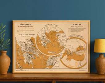World Map | As it was in Iliad Odyssey by Homer | Ancient Cartography | Fine Print