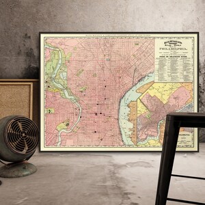 Map of Philadelphia Old map restored A vintage map for wall decoration Giclee reproduction on paper or canvas image 1