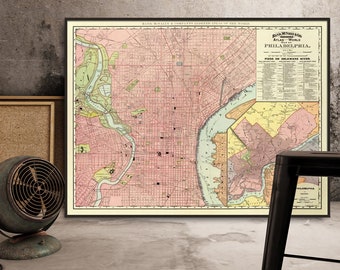 Map of Philadelphia - Old map restored - A vintage map  for wall decoration - Giclee reproduction on paper or canvas