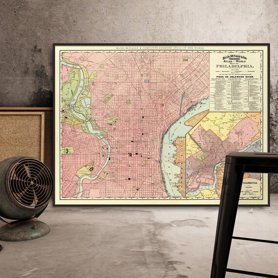 Map of Philadelphia - Old map restored - A vintage map  for wall decoration - Giclee reproduction on paper or canvas