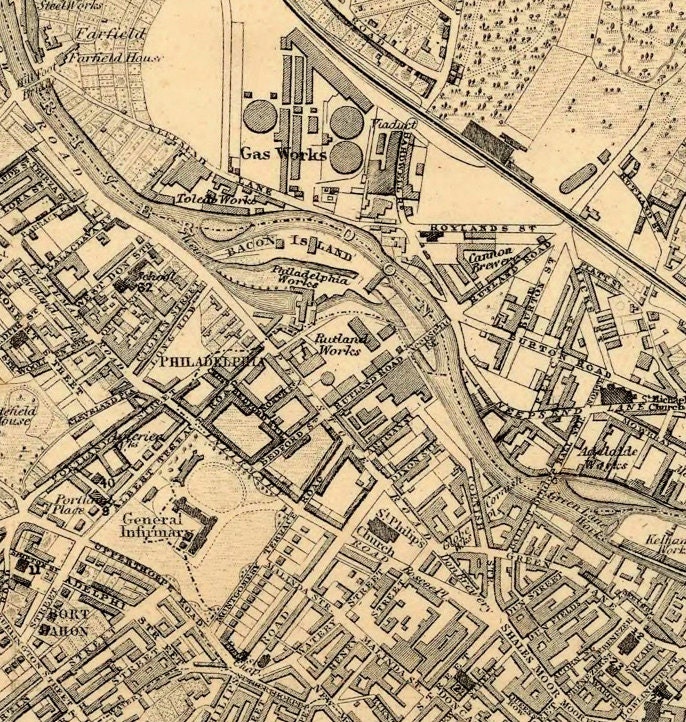 Sheffield map Old city map archival reproduction Vintage map of