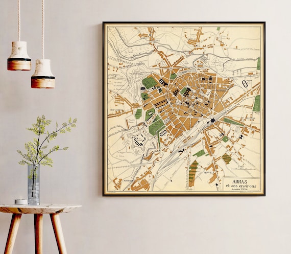 Old map of Arras  and surroundings - Arras et ses environs - Historical map print on paper or canvas