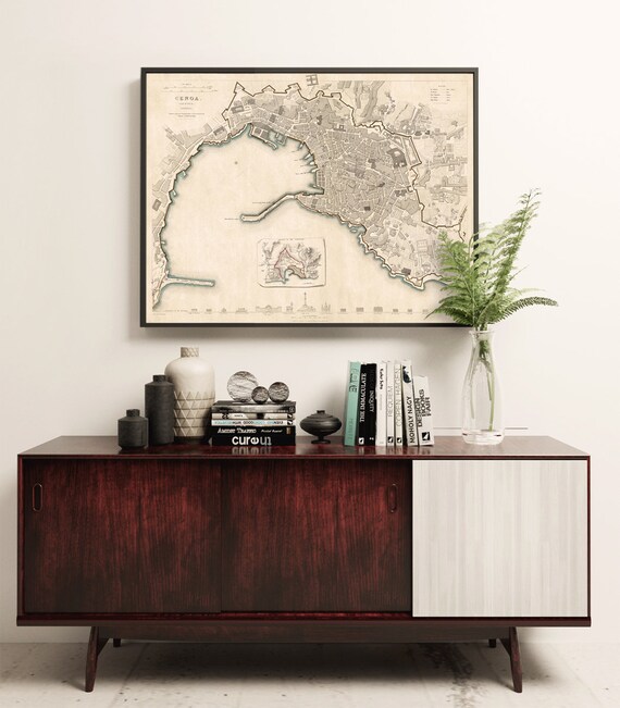 Genoa vintage map print - Antique map of Genoa (Italy)  - Wall map reproduction on paper or canvas