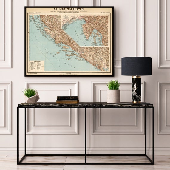 Old map of Dalmatia (Croatia) -  Wall map of Dalmatia, fine print on paper or canvas