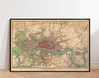 Antique map of London - Fine archival reproduction - Large wall map of London , up to 35 x 54 " on paper or canvas