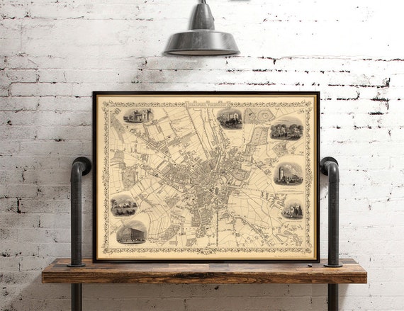 Bradford map - Old city plan , archival print
