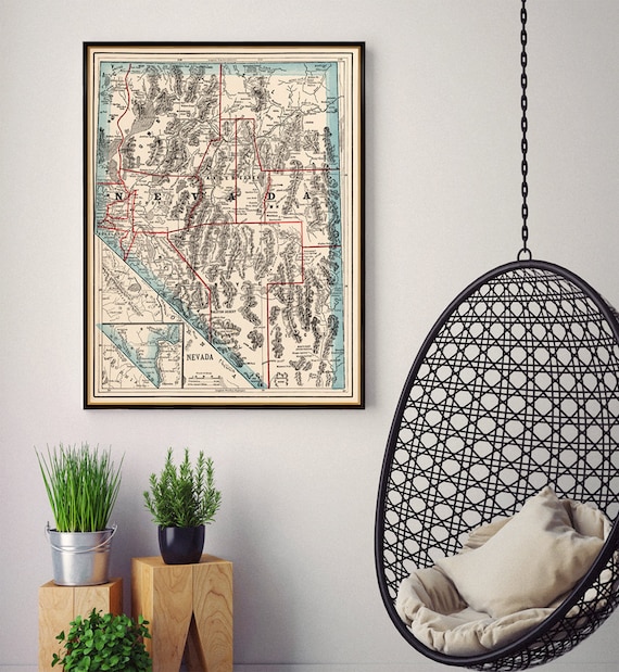 Old map of Nevada - Historical map restored , fine print - Wall map reproduction on paper or canvas