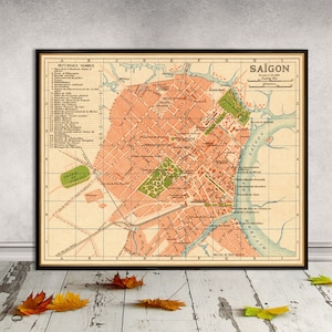 Carte de Saigon - Impression de carte ancienne - Reproduction de plan de ville ancienne sur papier ou toile