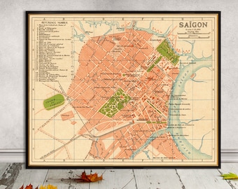 Map of Saigon - Old map print  - Old city plan reproduction on paper or canvas