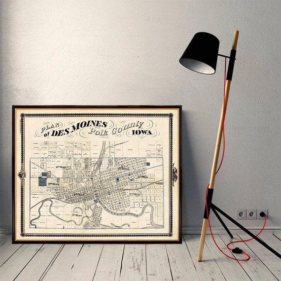 Des Moines map  - Old map print - Map of Des Moines fine reproduction