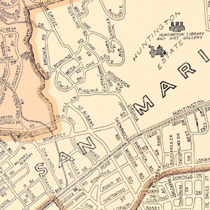 Vintage map of Pasadena, mid century city plan, wall map, restoration style house decor, map print gift idea image 5