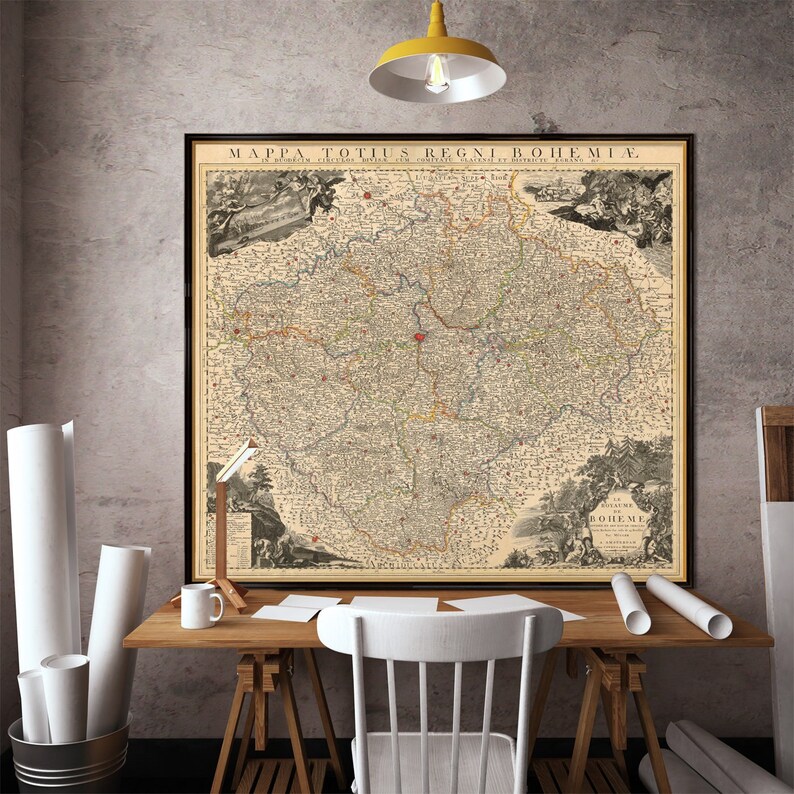 Carte ancienne de la Bohême - Grande carte du royaume de Bohême image 1