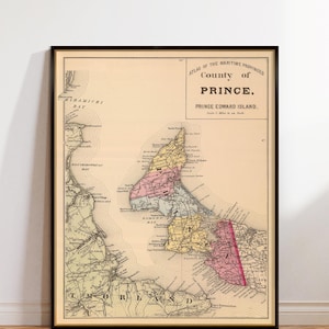 Carte du prince Édouard, impression d'archives de carte ancienne, décor de carte murale