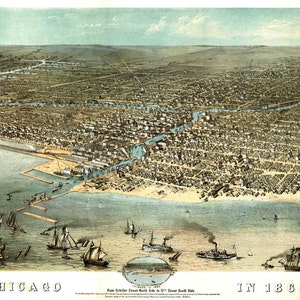 Chicago poster panoramic map Birds eye view of Chicago Chicago illustration on paper or canvas image 2