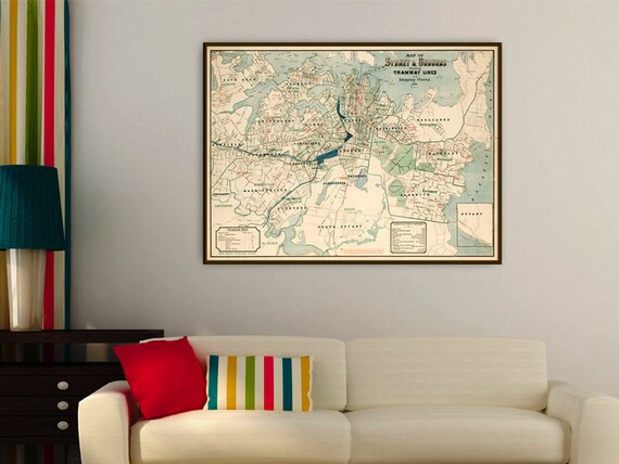 Old map of Sydney - Historical map of Sydney, large wall map print on paper or canvas
