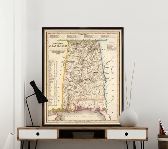 Alabama  map -  Antique map restored - Vintage map of Alabama giclee reproduction on paper or canvas