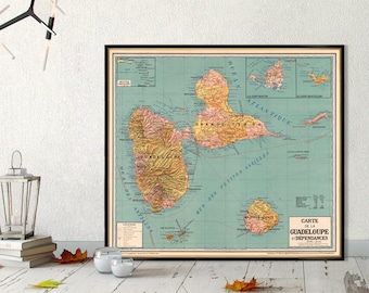 Guadeloupe map - Vintage map of Guadeloupe - fine reproduction on paper or canvas