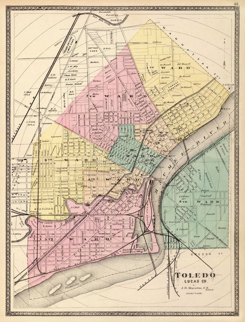Toledo Map Old Map Print Map of Toledo ohio Fine Print Etsy