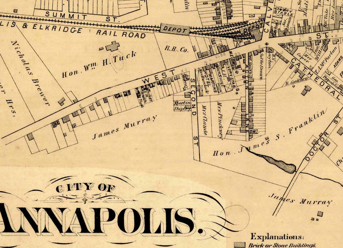 Old Map of Annapolis maryland Old City Plan Restored Etsy