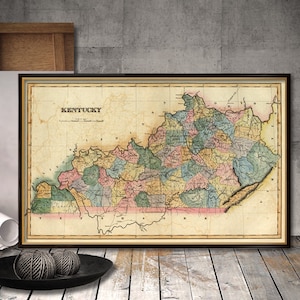 Ancienne carte du Kentucky, belle reproduction de carte décorative, impression de carte de l'État de Bluegrass