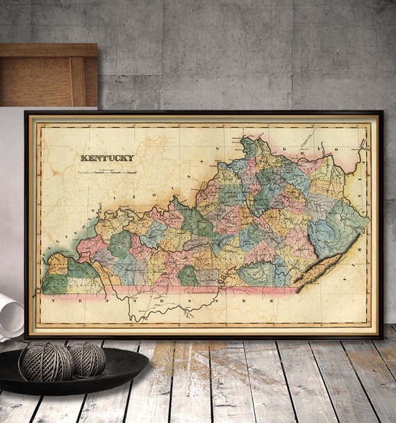 Old map of Kentucky, decorative map fine reproduction, Bluegrass State map print