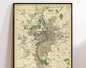 オーデンセの地図 - 古地図アーカイブプリント - 紙またはマット