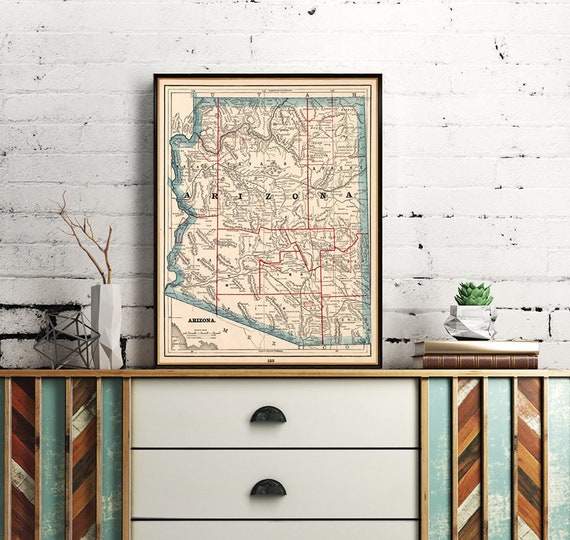 Arizona map - Old map of Arizona fine print, large wall map, retro map, grad gift