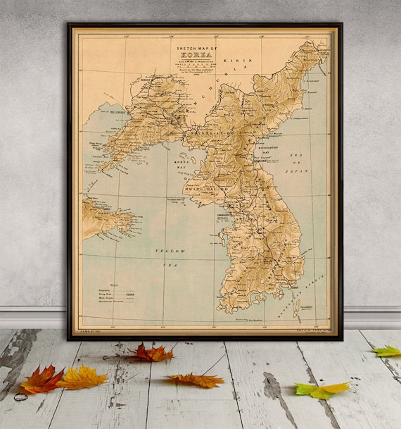 Korea map - Old map of Korea fine reproduction - Wall map of Korea, on paper or canvas