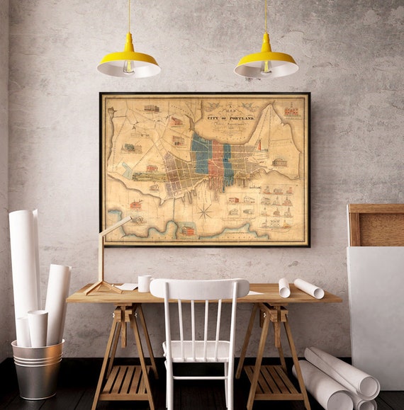 Antique map of Portland - Restored historical map, large Portland map print on paper or canvas