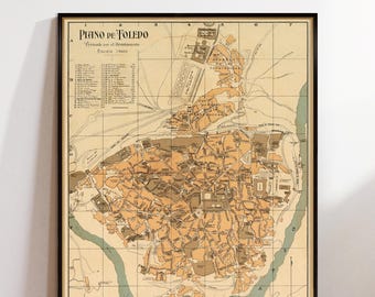 Mappa di Toledo (Spagna) - Riproduzione di mappe antiche - Mappe storiche restaurate - Plano de Toledo, stampa su carta o tela
